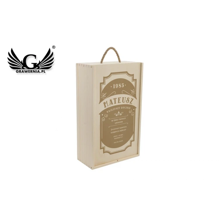Wooden Box for Two Wine Bottles with UV Print - Birthday Gift - SK048
