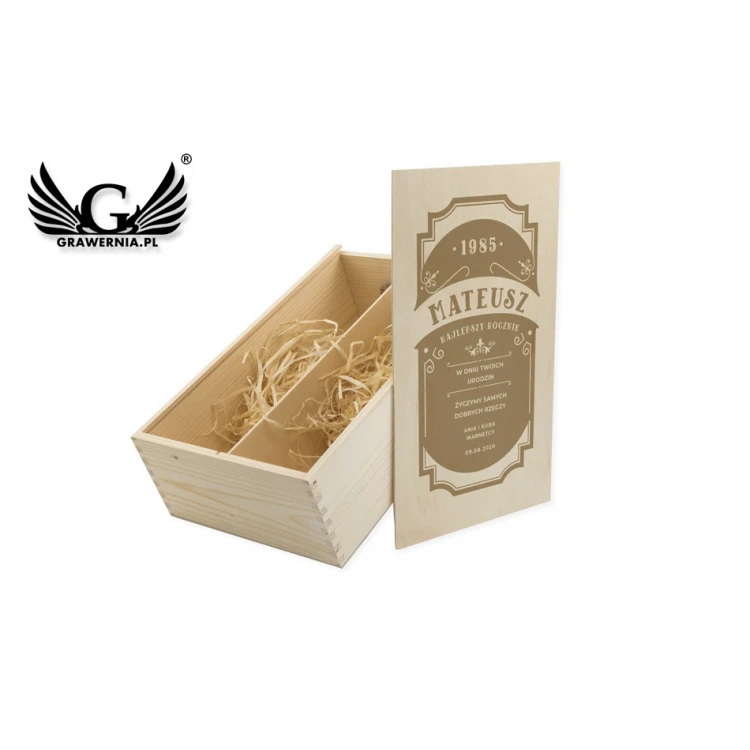 Wooden Box for Two Wine Bottles with UV Print - Birthday Gift - SK048