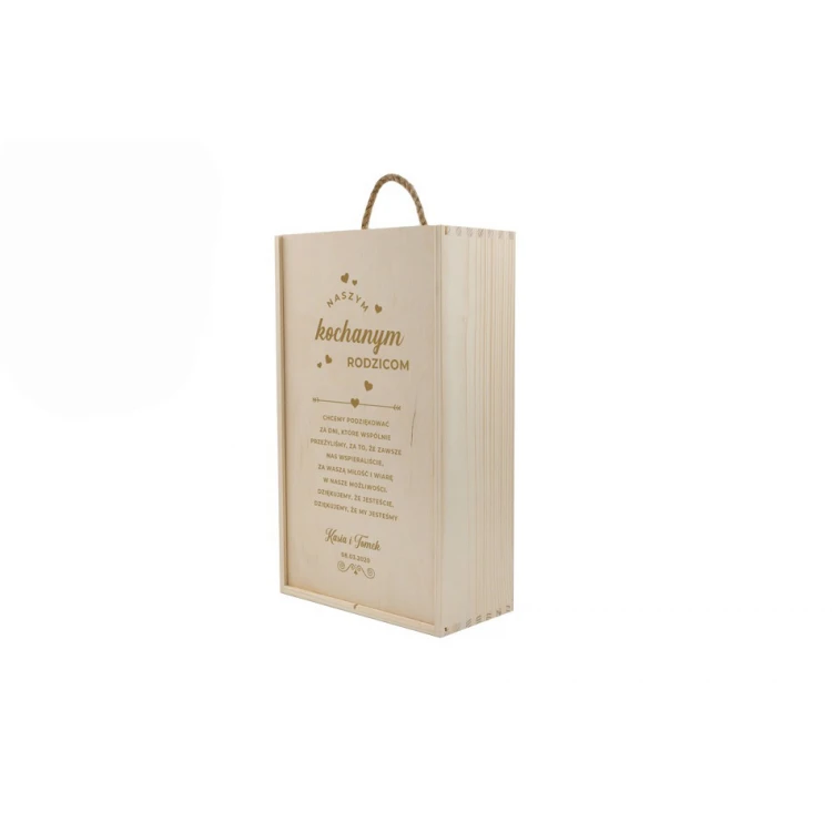 Wooden box for two wine bottles laser engraved - gift for parents - SK049