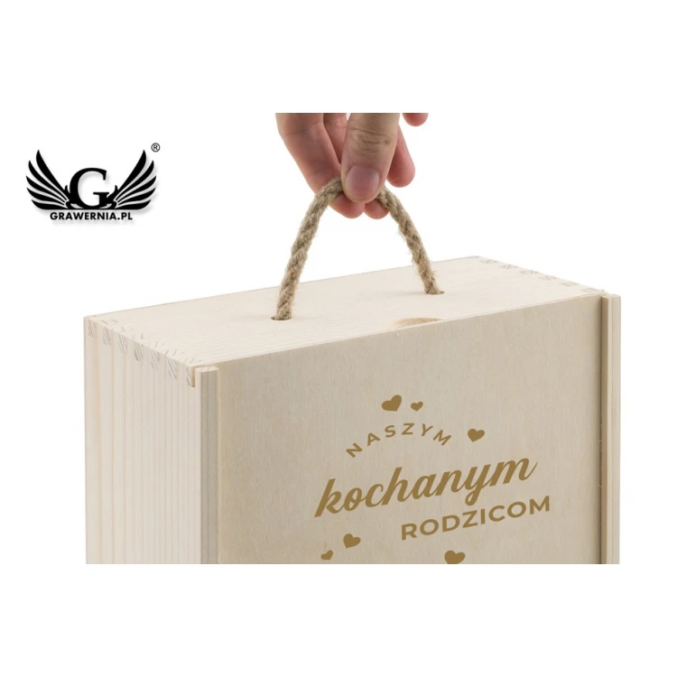 Wooden box for two wine bottles laser engraved - gift for parents - SK049