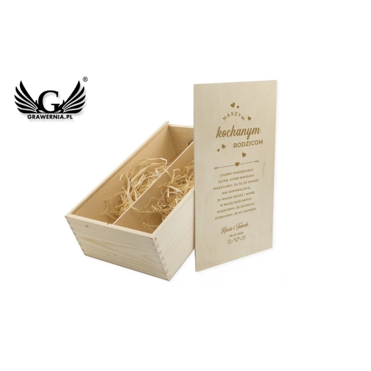 Wooden box for two wine bottles laser engraved - gift for parents - SK049