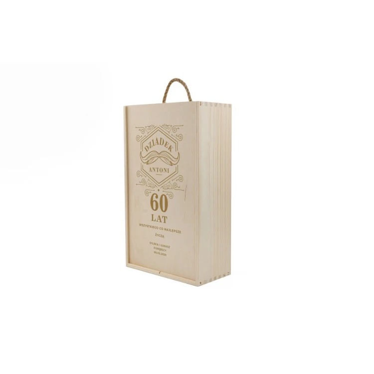 Wooden box for two wine bottles laser engraved - gift for grandfather - SK052