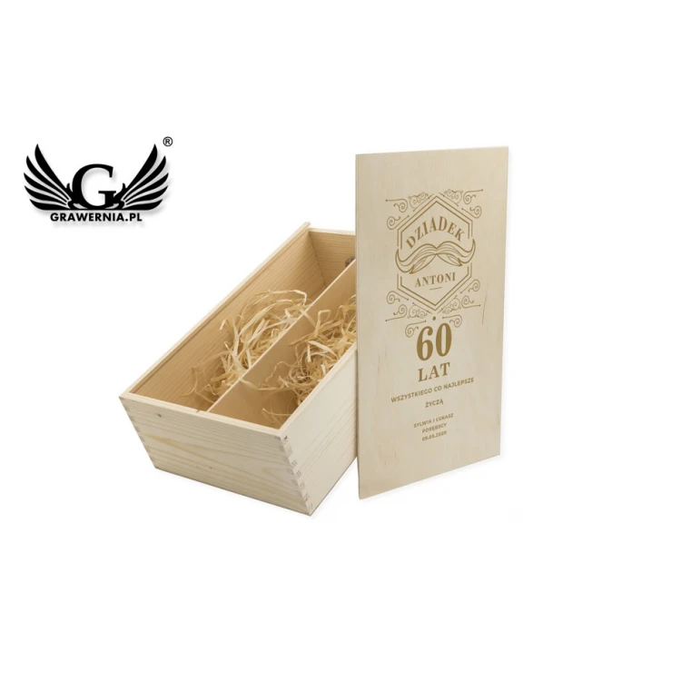 Wooden box for two wine bottles laser engraved - gift for grandfather - SK052