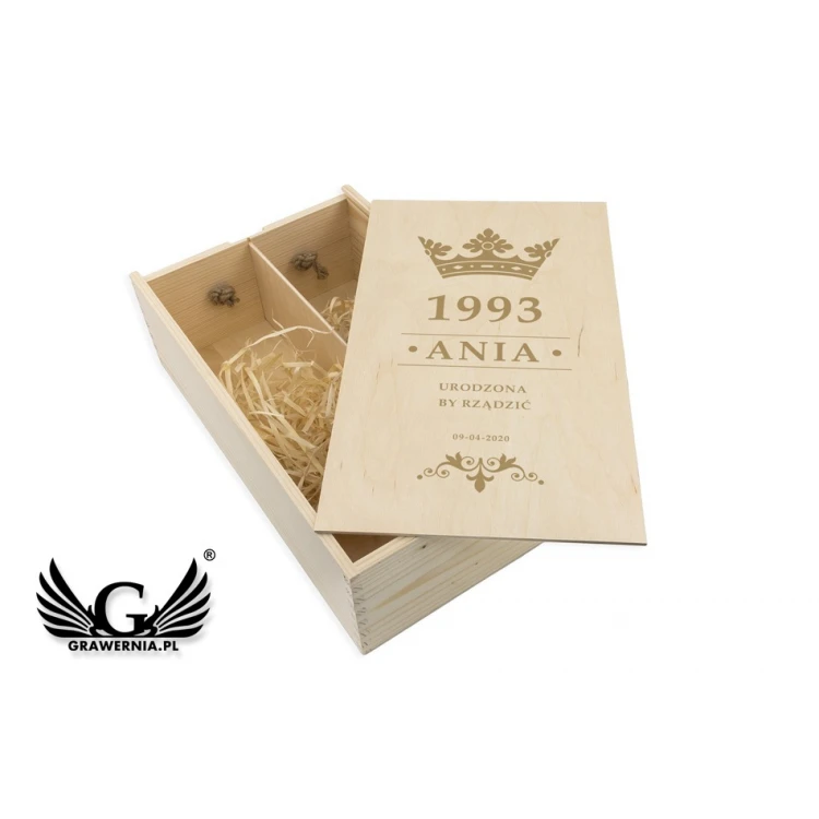 Wooden box for two wine bottles laser engraved - birthday gift - SK053