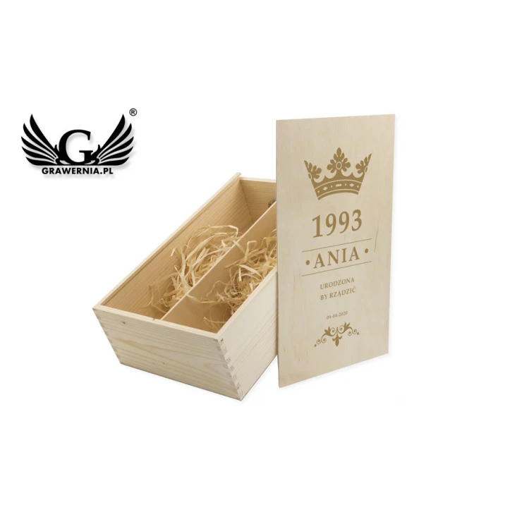 Wooden box for two wine bottles laser engraved - birthday gift - SK053