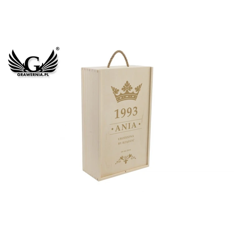Wooden box for two wine bottles laser engraved - birthday gift - SK053