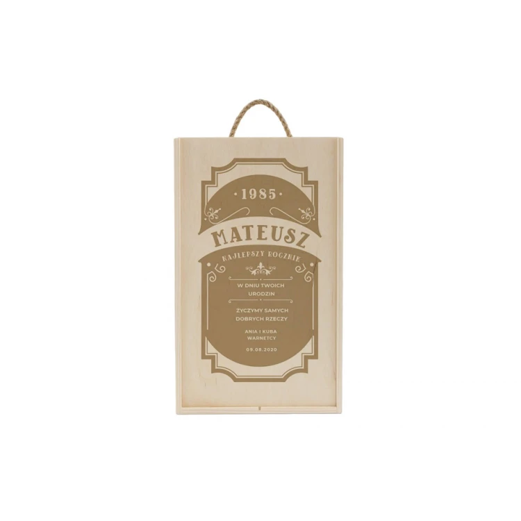 Wooden Box for Two Wine Bottles with UV Print - Birthday Gift - SK048