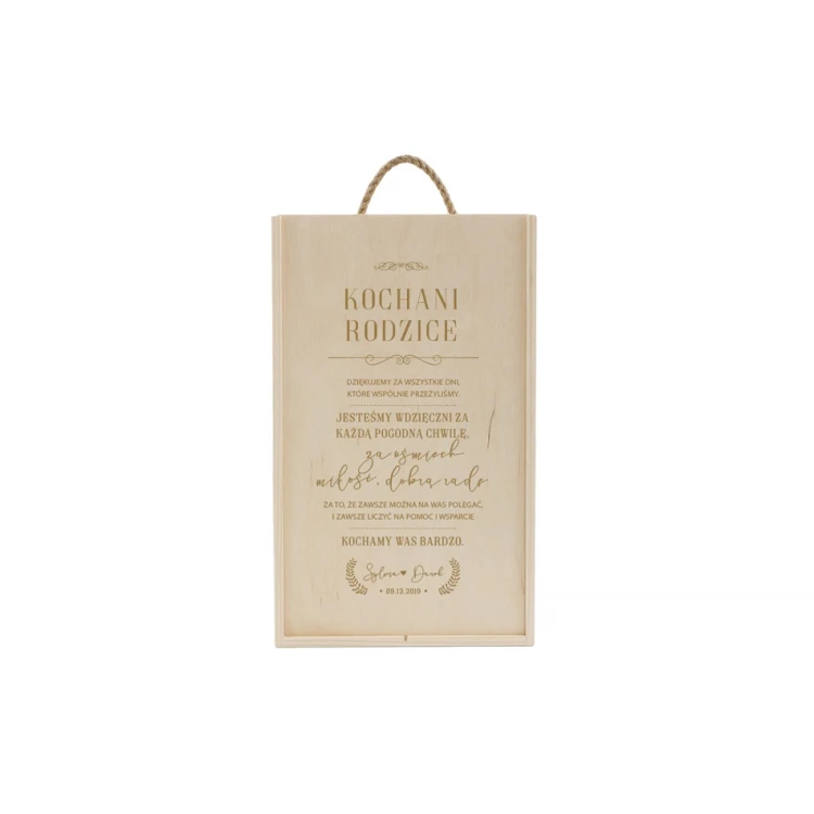 Wooden box for two wine bottles laser engraved - gift for parents - SK050