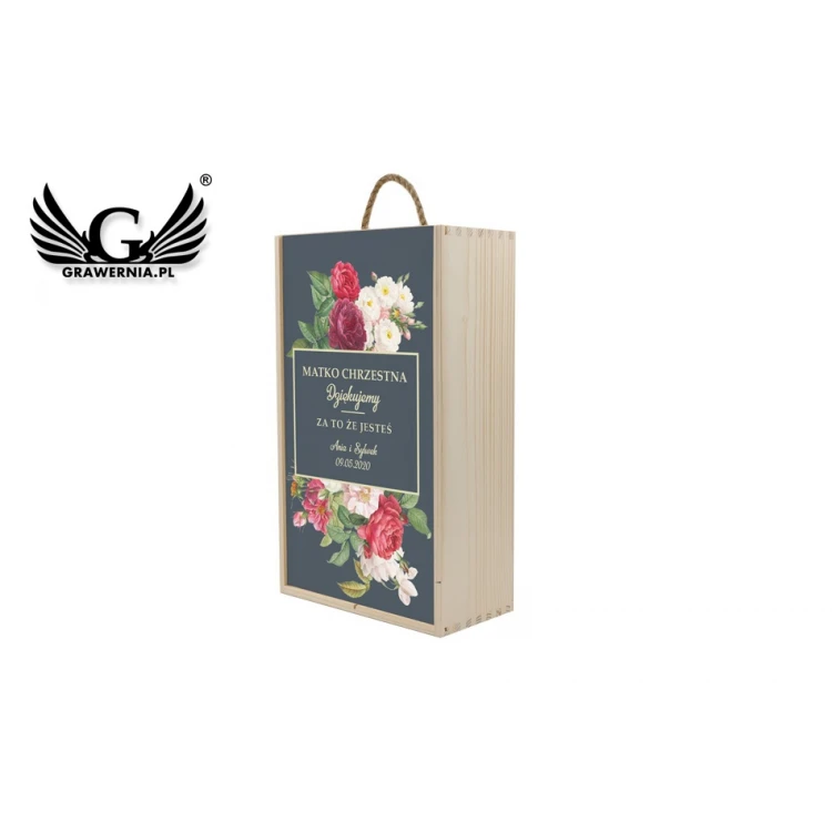 Wooden box for two wine bottles - gift for godparents - SK045