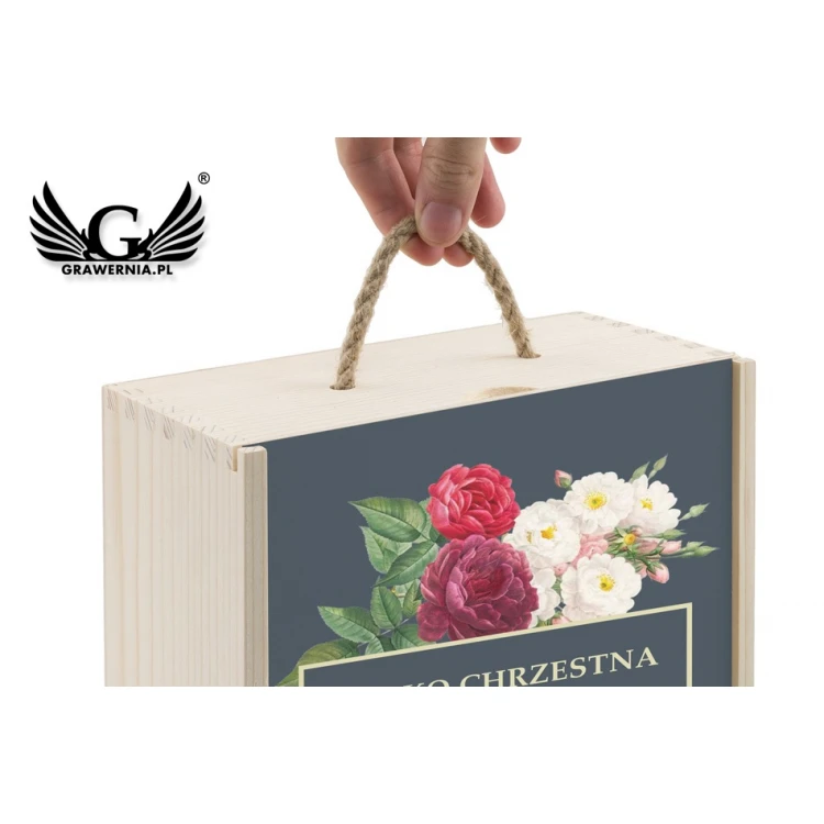 Wooden box for two wine bottles - gift for godparents - SK045