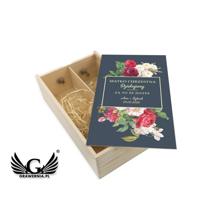 Wooden box for two wine bottles - gift for godparents - SK045