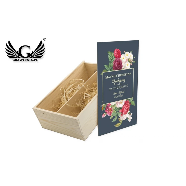 Wooden box for two wine bottles - gift for godparents - SK045