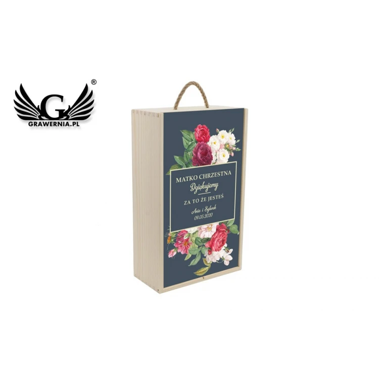 Wooden box for two wine bottles - gift for godparents - SK045
