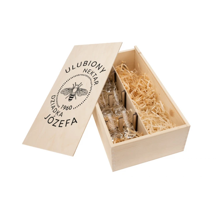 Wooden Vodka Box with a Set of 6 Shot Glasses - Gift for Grandfather - SK062