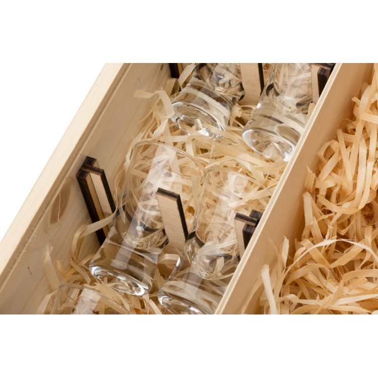 Wooden Vodka Box with a Set of 6 Shot Glasses - Gift for Grandfather - SK062