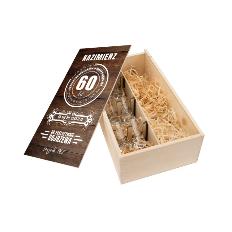Wooden Vodka Box with Set of 6 Shot Glasses - Age is Just a Number - SK067