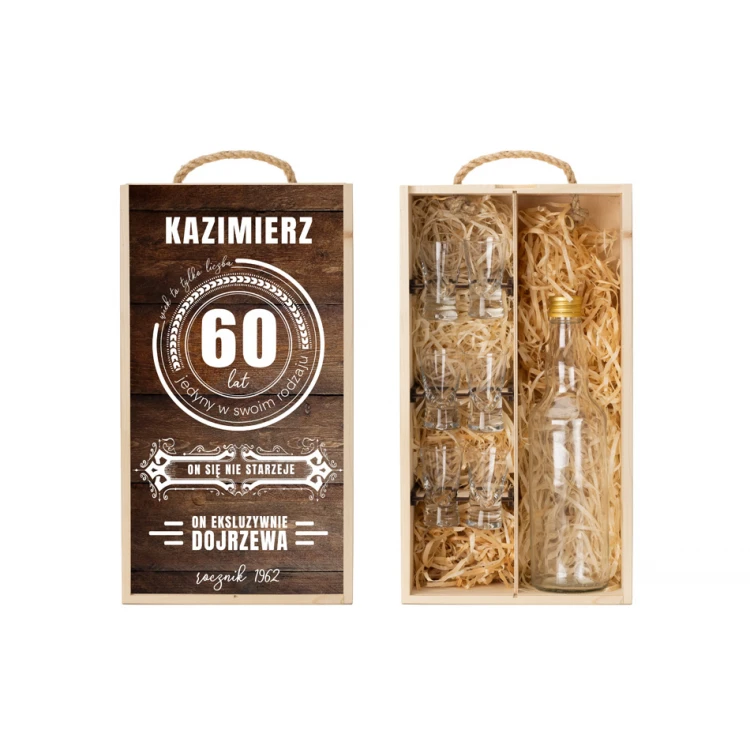 Wooden Vodka Box with Set of 6 Shot Glasses - Age is Just a Number - SK067