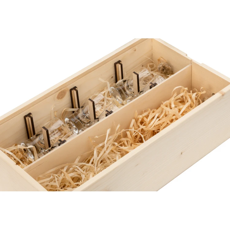 Wooden vodka box with a set of 6 shot glasses for a bachelor party - SK069