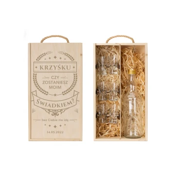 Wooden vodka box with a set of 6 glasses - Will you be my witness? - SK074
