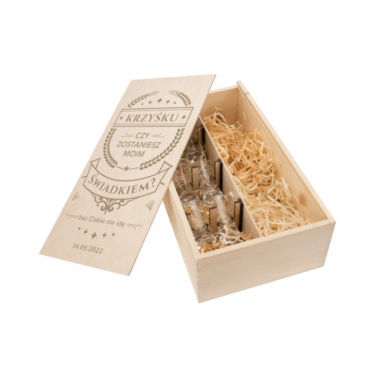 Wooden vodka box with a set of 6 glasses - Will you be my witness? - SK074