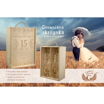 Wooden Box with Wine Glasses for Wedding Anniversary - SK21