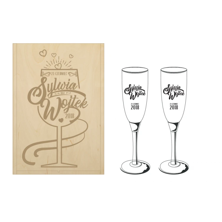 Wooden Box with Glasses for the Newlyweds - SK28