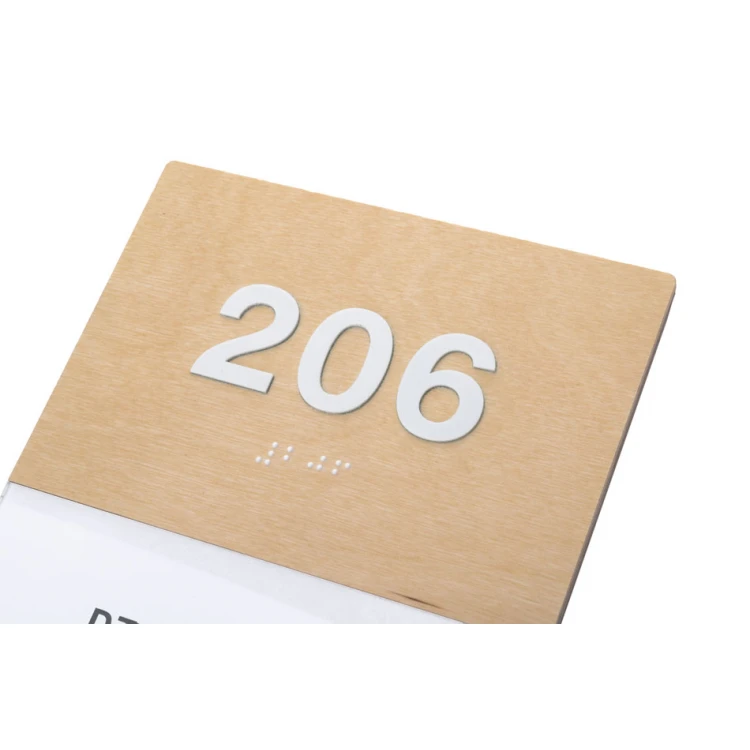 Wooden door sign with window and Braille alphabet - size 148x210mm - SPD042