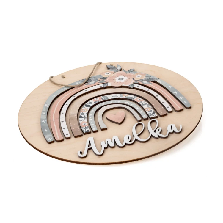 Wooden plaque with child's name - Rainbow 6 - diameter 290mm - NAP043