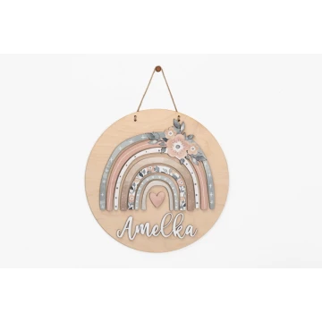 Wooden plaque with child's name - Rainbow 6 - diameter 290mm - NAP043
