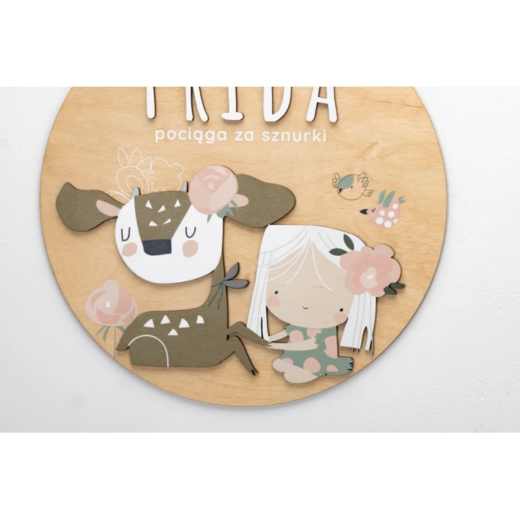 Wooden plaque with child's name - Sarenka - diameter 290mm - NAP070