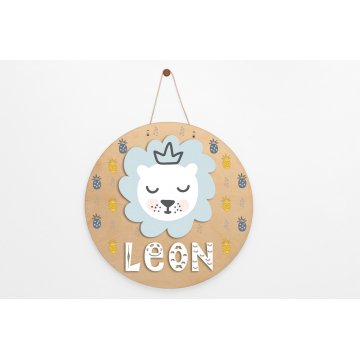 Wooden Plaque with Child's Name - Lion 1- Diameter 290mm - NAP045