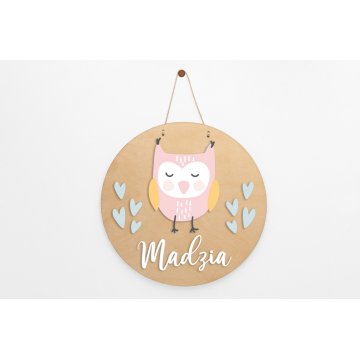 Wooden Plaque with Child's Name - Owl - Diameter 290mm - NAP047