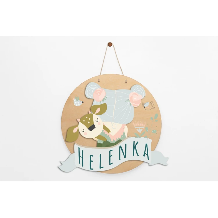 Wooden plaque with child's name - Sarenka - diameter 290mm - NAP048