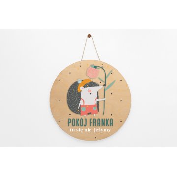Wooden Plaque with Child's Name - Hedgehog - Diameter 290mm - NAP049