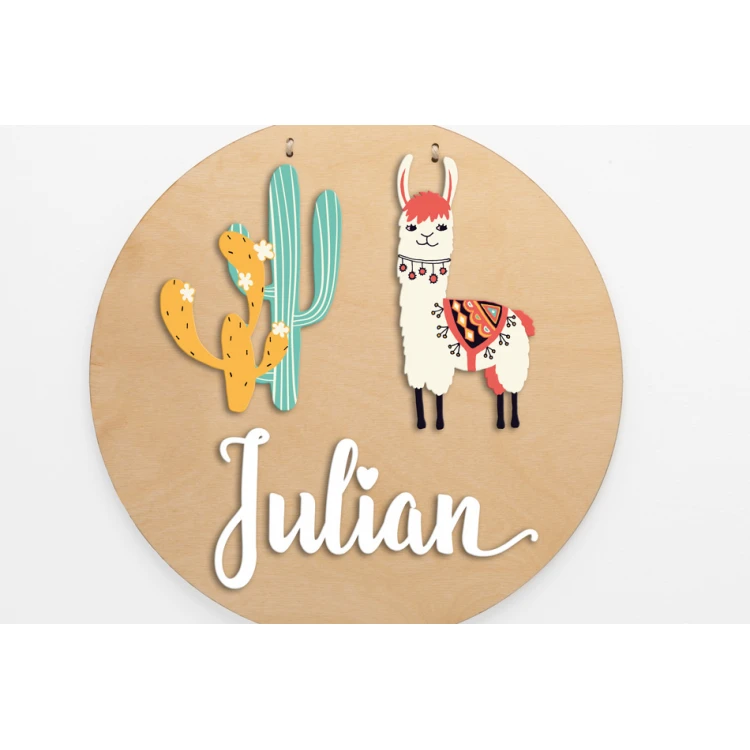Wooden Plaque with Child's Name - Lama - Diameter 290mm - NAP052