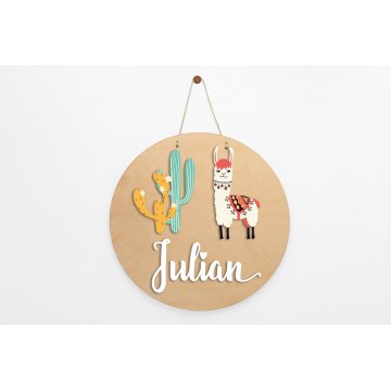 Wooden Plaque with Child's Name - Lama - Diameter 290mm - NAP052