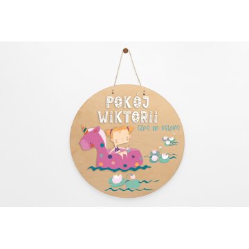 Wooden plaque with child's name - Time for Relaxation - diameter 290mm - NAP055