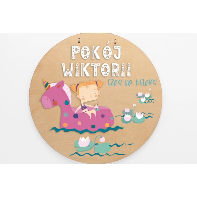 Wooden plaque with child's name - Time for Relaxation - diameter 290mm - NAP055