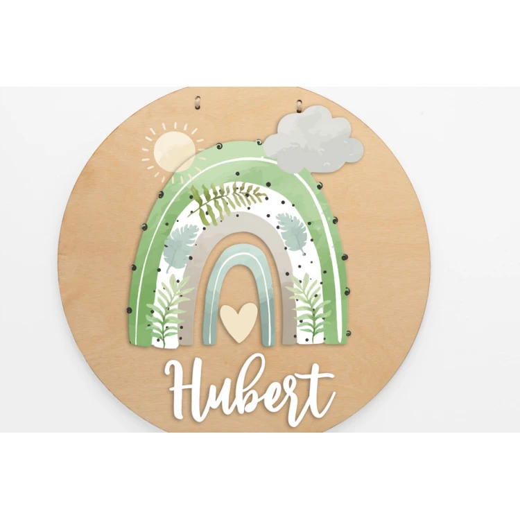 Wooden Plaque with Child's Name - Rainbow 7 - Diameter 290mm - NAP056