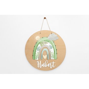Wooden Plaque with Child's Name - Rainbow 7 - Diameter 290mm - NAP056