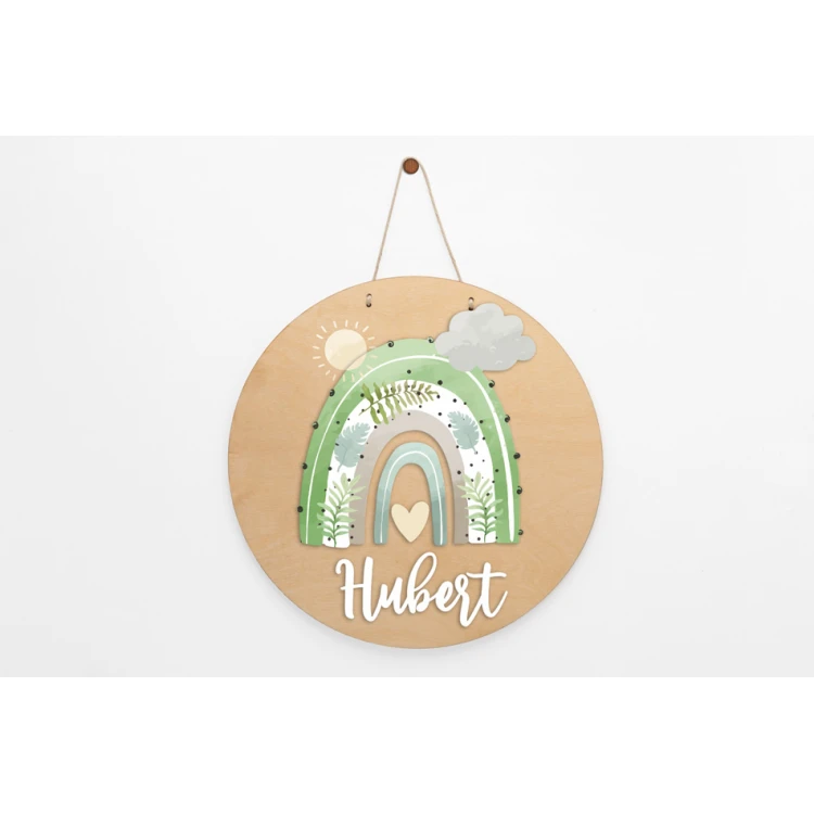 Wooden Plaque with Child's Name - Rainbow 7 - Diameter 290mm - NAP056