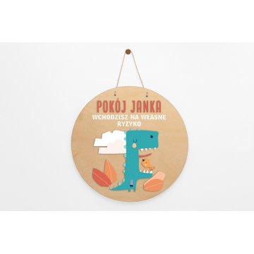 Wooden Plaque with Child's Name - Dragon - Diameter 290mm - NAP058