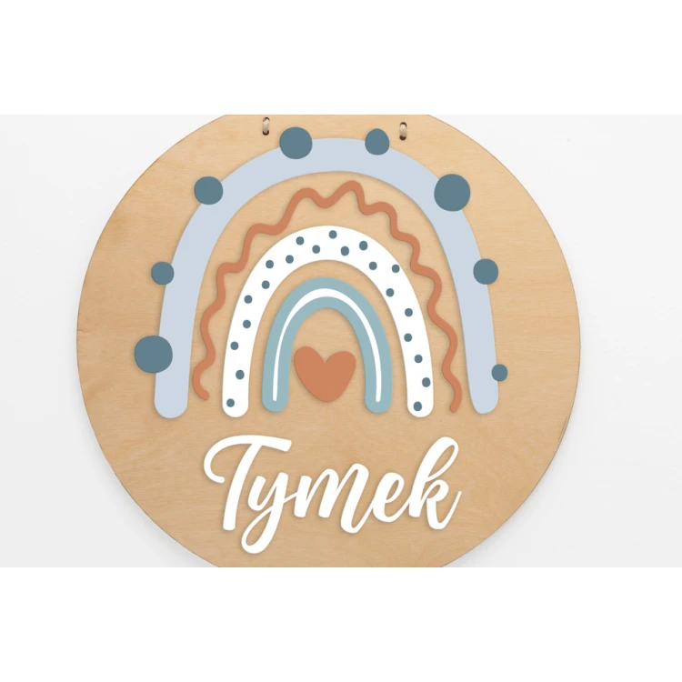 Wooden Plaque with Child's Name - Rainbow 8 - Diameter 290mm - NAP059