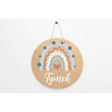 Wooden Plaque with Child's Name - Rainbow 8 - Diameter 290mm - NAP059