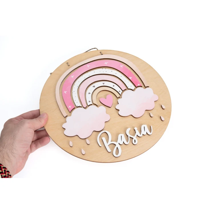 Wooden Plaque with Child's Name - Rainbow 9 - Diameter 290mm - NAP060