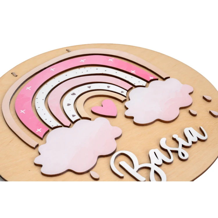 Wooden Plaque with Child's Name - Rainbow 9 - Diameter 290mm - NAP060