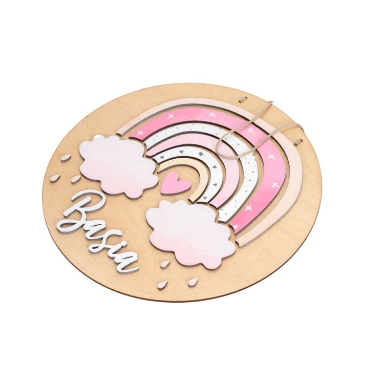 Wooden Plaque with Child's Name - Rainbow 9 - Diameter 290mm - NAP060