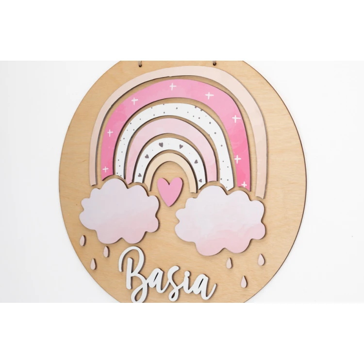 Wooden Plaque with Child's Name - Rainbow 9 - Diameter 290mm - NAP060