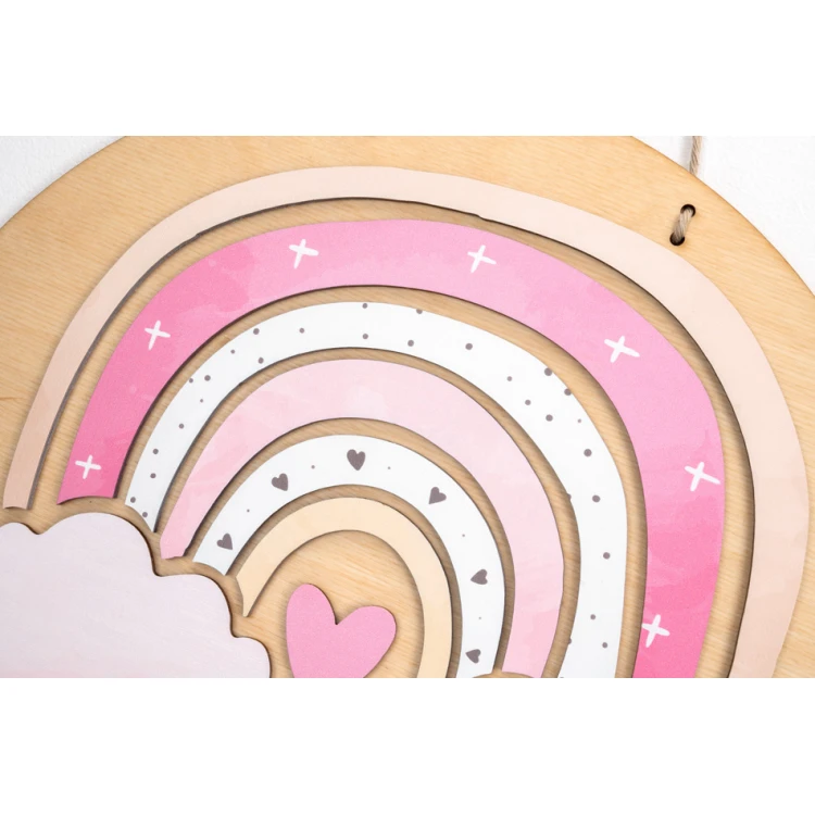 Wooden Plaque with Child's Name - Rainbow 9 - Diameter 290mm - NAP060
