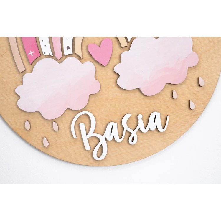 Wooden Plaque with Child's Name - Rainbow 9 - Diameter 290mm - NAP060